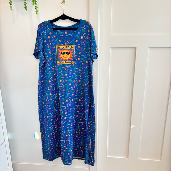 Australia 80's 90's Women's Short Sleeve Mumu Dress Vacation Down Under Boho OS - Picture 1 of 10